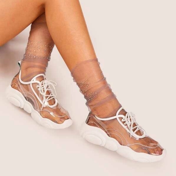 SHEIN Shoes - SOLD Transparent Clear Lace-Up Chunky Sneakers